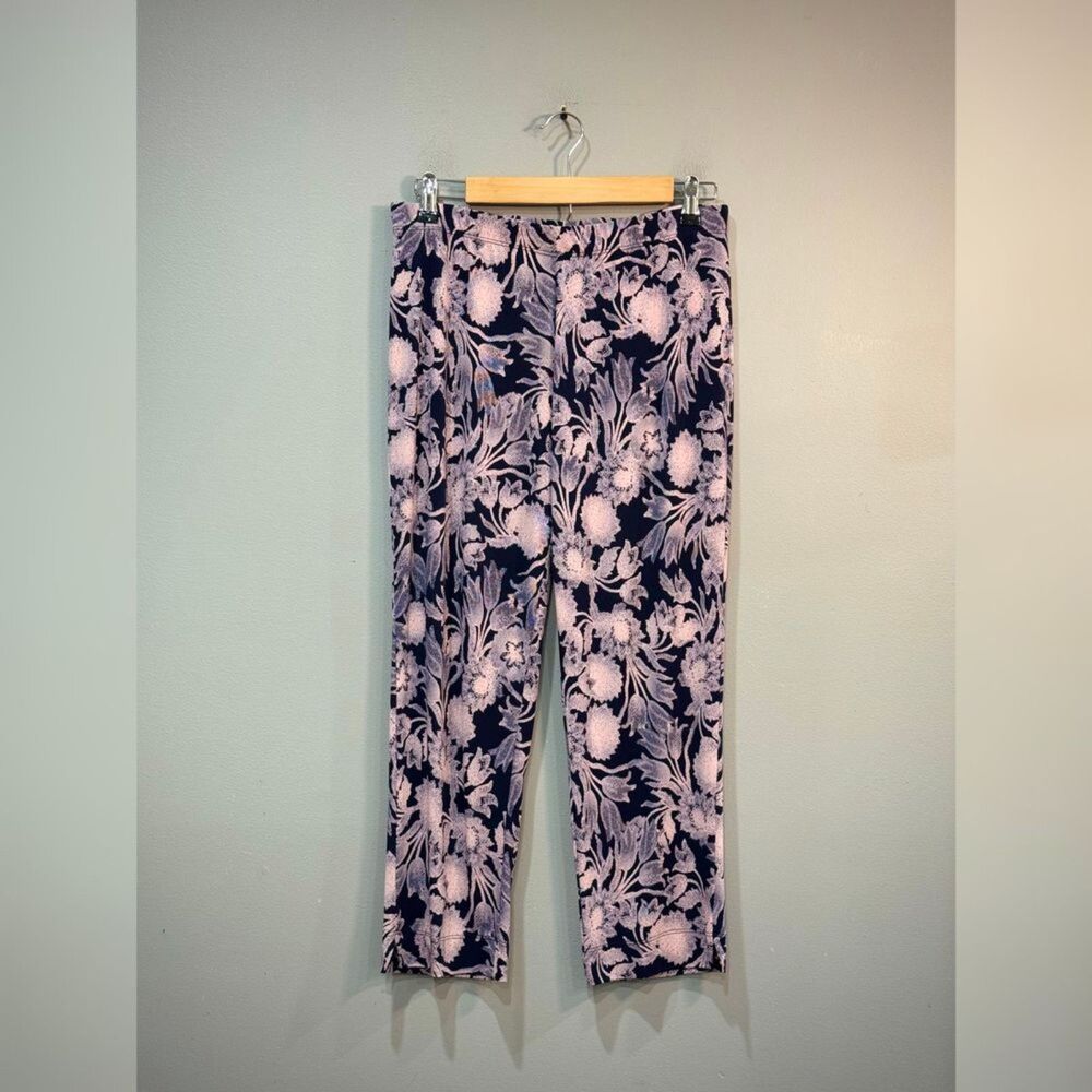 Navy/Pink Clara Sun Woo Floral Elastic Waist Cropped Pants Size XL EUC